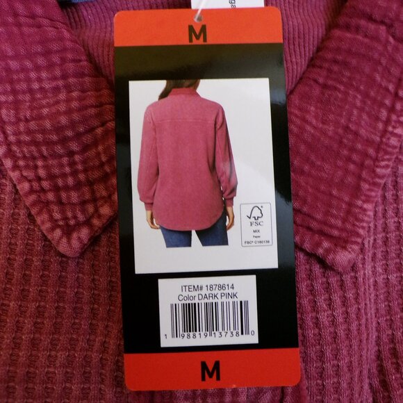 Briggs Women's NWT Waffle Button-Front Long Sleeves Shirt, Dark Pink: S or M - Picture 10 of 11